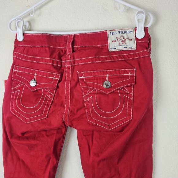 True Religion Stella Low Rise Skinny Jeans Size 27 Red Stretch Denim Logo Pocket - Picture 7 of 16